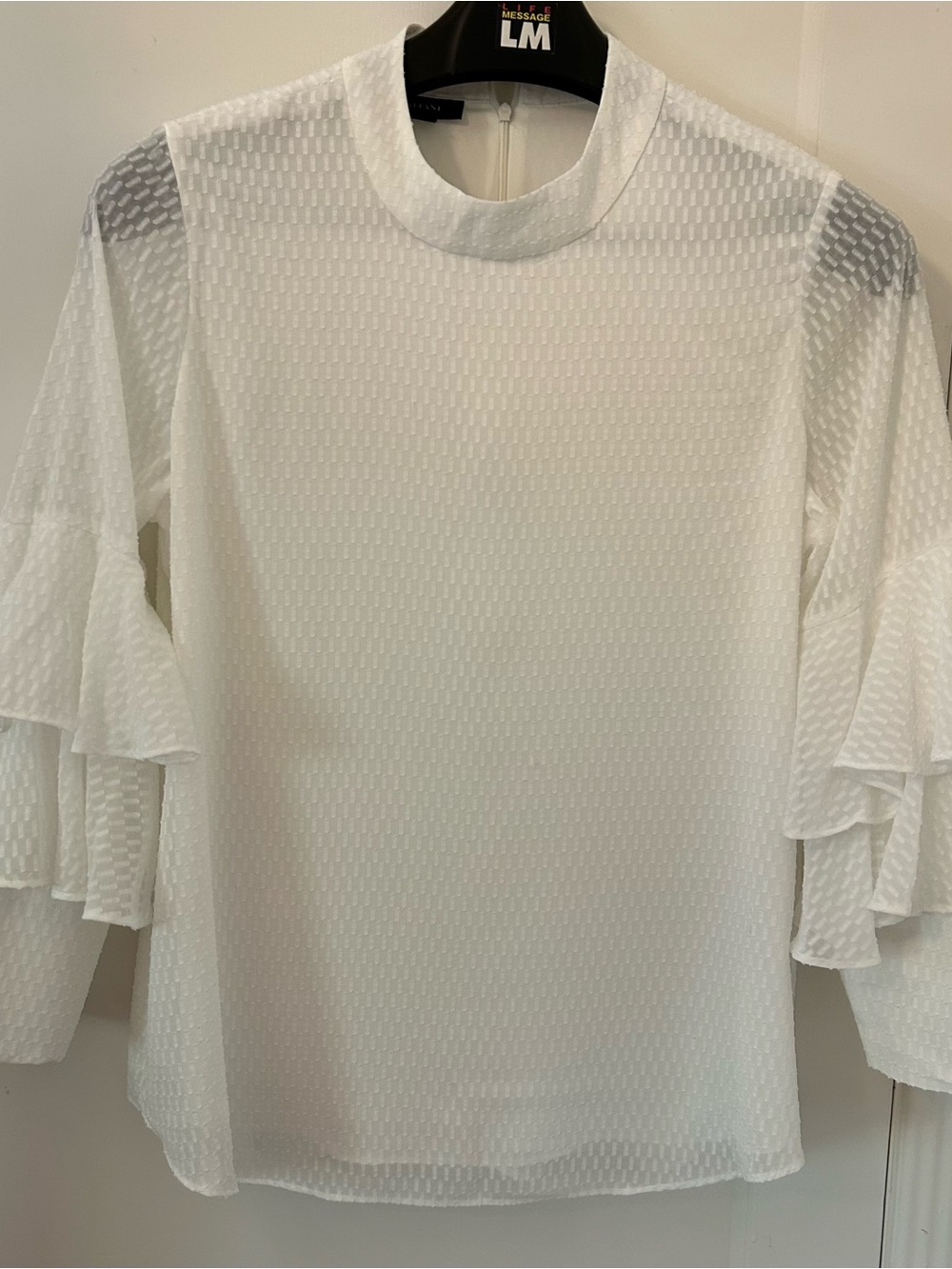 Alfani White Textured Ruffle Sleeve Blouse